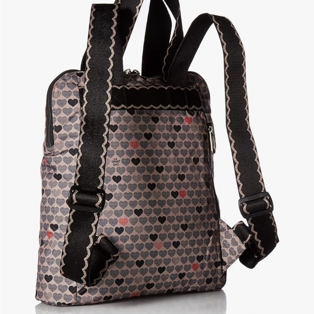 LeSportsac Heart Pattern Backpack - Black and Gray with red accents. - Picture 4 of 10